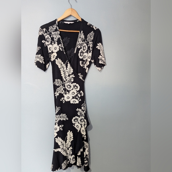 Part Two Women's M Floral Midi Black Wrap Dress Feminine Boho - Picture 2 of 9